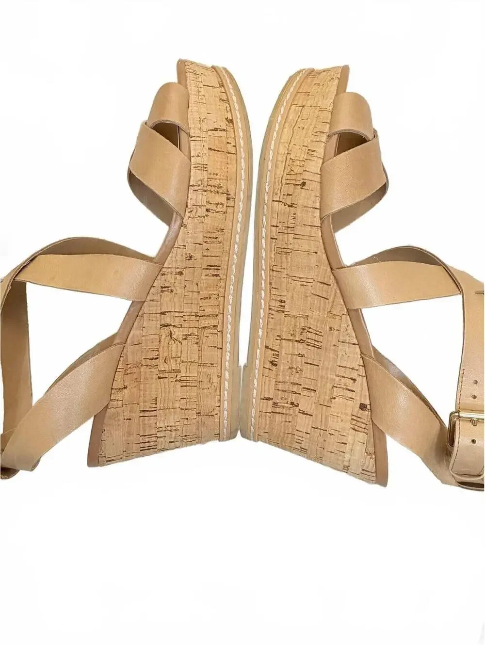 FRANCO SARTO Sophie Tan Leather Platform Wedge Sandals Ankle Strap 8.5‎